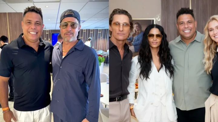 Ronaldo posa com Brad Pitt e Matthew McConaughey durante o US Open
