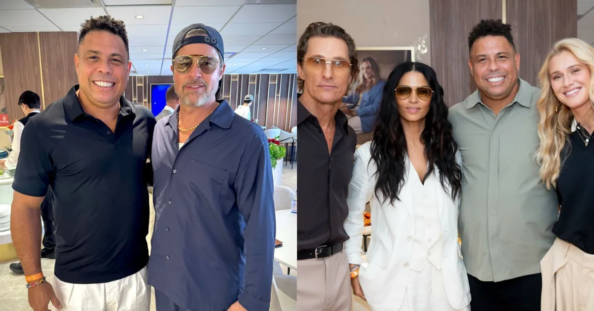 Ronaldo posa com Brad Pitt e Matthew McConaughey durante o US Open